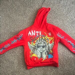 Red Graphic Hoodie with Angel Design